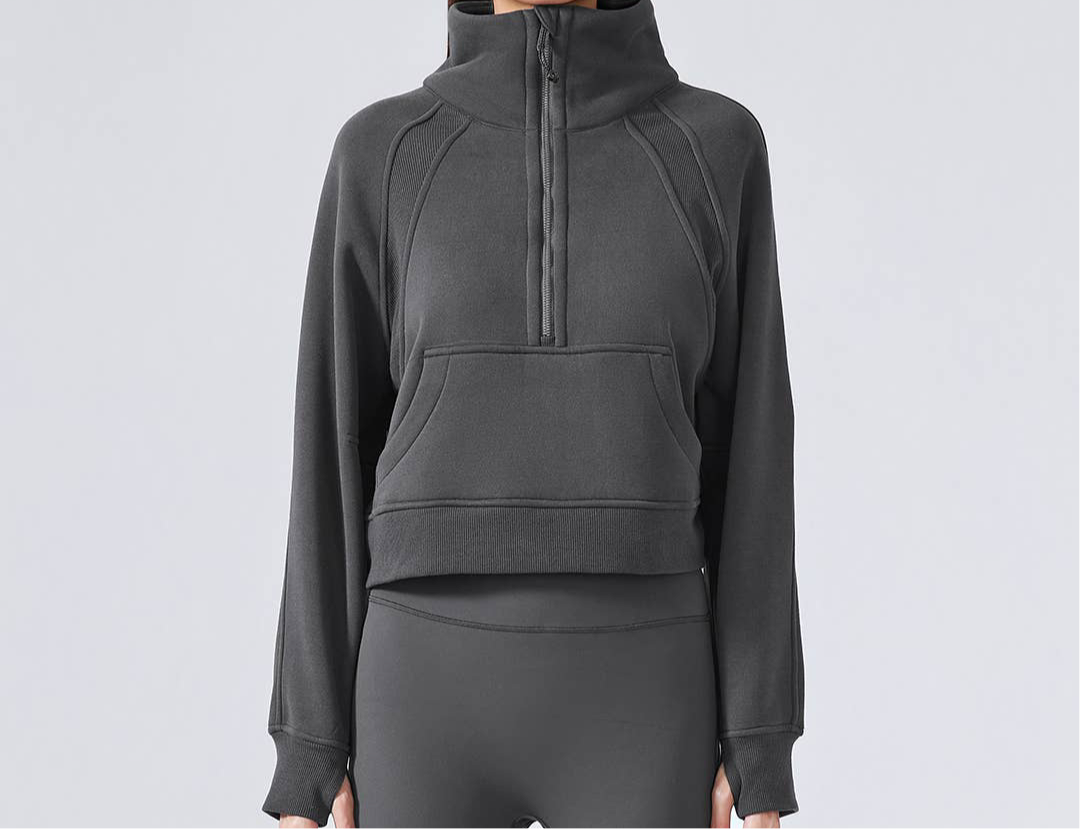 Women’s Half-Zip Fleece Sport Coat with Thumbholes-1