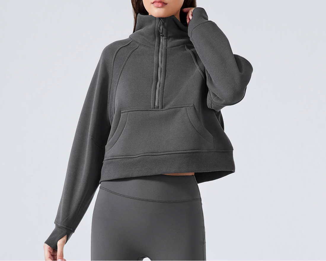 Women’s Half-Zip Fleece Sport Coat with Thumbholes-2